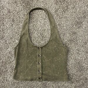 Aeropostale Olive Button-Up Halter Crop Top